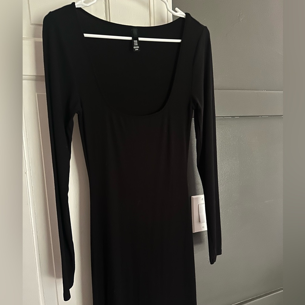 Skims Soft Lounge Long Sleeve Maxi Dress Square Neck Black Onyx Large Stretchy - Picture 5 of 7